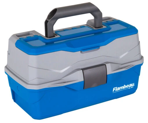 Flambeau 2 Tray Tackle Blue/Gray Hard Tackle Box -Deals Fishing Shop 6382TB 2Tray Closed 3QTR